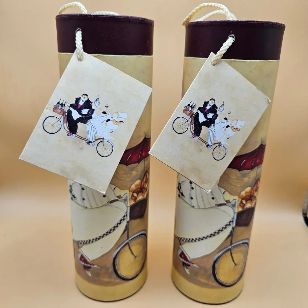 Vintage Tri Coastal Design Jennifer Garant 2 WineTube Gift Box Holder Chef Decor